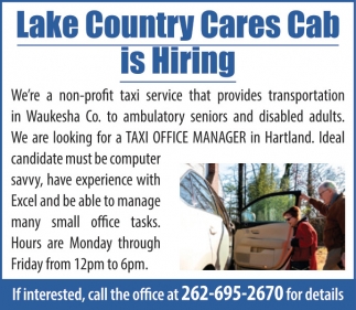 Taxi Office Manager Lake Country Cares Cab